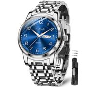 Taxau Herrenuhr Silber Blau Luxus Quarzuhr Armbanduhr Herren Analog mit Datum und Woche, 41mm Arabische Ziffern Zifferblatt,3Bar Wasserdicht,22cm Edelstahl Metallarmband,Business Geschenk für Männer