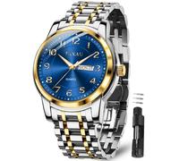 Taxau Herrenuhr Silber Blaues Zifferblatt Silber Und Gold Edelstahl Uhren Herren Wasserdicht Business Luxus Armbanduhr Herren Arabische Ziffern Mit Datum Klassisch Uhren Fur MäNner Metallarmband