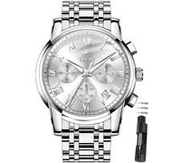 Taxau Herrenuhr Silber Edelstahl Wasserdicht Silber Uhr Herren GroßEs Zifferblatt RöMische Ziffern Armbanduhr Herren Luxus Klassisch Herrenuhr Chronograph Business Uhren Fur MäNner Leuchtend Mit Datum