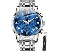 Taxau Silber Uhr Herren Blaues Zifferblatt Edelstahl Armbanduhr Herren Klassische römische Ziffern Luxus männer Uhr Wasserdicht metallarmband armbanduhren für Herren Chronograph Reloj para Hombre