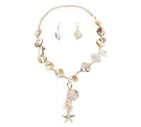 TAXTYHRE 2 Stück Muschel Halskette Ohrringe Set, Natürliche Muschelkette, Seestern Muschel Anhänger Halskette, Sommer Strand Schmuck, Hawaii Beach Accessoires für Damen Mädchen - Weiß