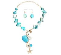 TAXTYHRE 2 Stück Muschel Halskette Ohrringe Set, Natürliche Muschelkette, Seestern Muschel Anhänger Halskette, Sommer Strand Schmuck, Hawaii Beach Accessoires für Damen Mädchen - Blau