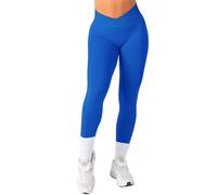 TAYOEA Sport Leggings Damen V Cross Stretch Push Up Yoga Leggings Scrunch Butt Fitness Leggings High Waist Seamless Workout Sportleggins Booty Lifting Elastisch Yoga Gym Hosen Blau,L