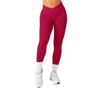 TAYOEA Sport Leggings Damen V Cross Stretch Push Up Yoga Leggings Scrunch Butt Fitness Leggings High Waist Seamless Workout Sportleggins Booty Lifting Elastisch Yoga Gym Hosen Rot,L