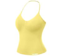 TAYOEA Tank Top Damen Bauchfreies Oberteil mit V-Ausschnitt Rückenfreies Crop Top mit Integriertem Pads Damen für Yoga Gym Zitronengelb,S