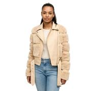 Tazzio Damen Jacke mit Biker-Vibe - Fellstreifen und cooler Reverskragen, mit Gürtel (Beige, M)