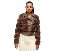 Tazzio Damen Jacke mit Biker-Vibe - Fellstreifen und cooler Reverskragen, mit Gürtel (Braun, M)