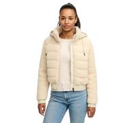 Tazzio Damen Jacke mit Kapuze - Übergangsjacke im Bomber-Style & komplett Teddy-Look F804 (Ecru, M)