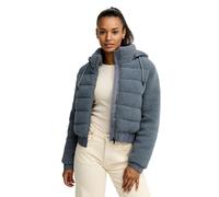 Tazzio Damen Jacke mit Kapuze - Übergangsjacke im Bomber-Style & komplett Teddy-Look F804 (Grau, S)