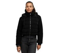 Tazzio Damen Jacke mit Kapuze - Übergangsjacke im Bomber-Style & komplett Teddy-Look F804 (Schwarz, S)