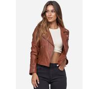 Tazzio Lederjacke Damen Echtleder Jacke im Biker Look mit coolen Zipper-Details & Reverskragen F507 (L, Cognac)