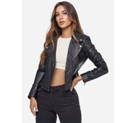 Tazzio Lederjacke Damen Echtleder Jacke im Biker Look mit coolen Zipper-Details & Reverskragen F507 (M, Schwarz)