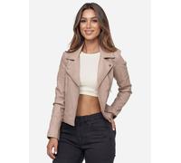 Tazzio Lederjacke Damen Echtleder Jacke im Biker Look mit coolen Zipper-Details & Reverskragen F507 (M, Beige)
