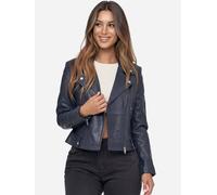 Tazzio Lederjacke Damen Echtleder Jacke im Biker Look mit coolen Zipper-Details & Reverskragen F507 (M, Navy)