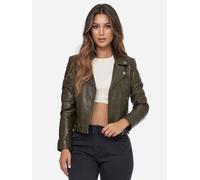Tazzio Lederjacke Damen Echtleder Jacke im Biker Look mit coolen Zipper-Details & Reverskragen F507 (M, Khaki)