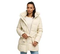 Tazzio Damen Steppmantel mit Kapuze - Lederoptik-Steppmantel mit Taillengürtel F802 (Beige, S)