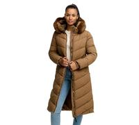 Tazzio Damen Wintermantel mit Kapuze - Winter Mantel, Chevron-Steppmantel in Wadenlänge F801 (Camel, S)