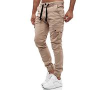 Tazzio Herren Cargohose 18525 - Regular Fit Jogger Chino mit Cargo-Taschen - Stylische Freizeithose mit Kordelzug & Bündchen - Bequeme Männerhose - Größe W34 Beige
