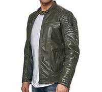 Tazzio Herren Jacke Lederjacke Echtleder Leder Biker Übergangsjacke 19709 (Khaki, XL)