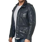 Tazzio Herren Jacke Lederjacke Leder Mantel Trenchcoat 19706 (Navy, M)