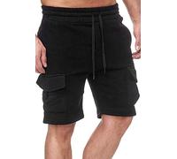 Tazzio Herren Shorts Cargo Hose Cargoshorts Bermuda Sweatshorts Kurze Jogging Hose Jogginghose Fitnesshose Traininghose Sweatpants Sporthose Freizeithose 18605 M2 Schwarz XXL