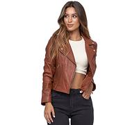 Tazzio Lederjacke Damen Echtleder Jacke im Biker Look mit coolen Zipper-Details & Reverskragen F507 (M, Cognac)