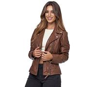 Tazzio Lederjacke moderne & zeitlose Damen Jacke im Biker Look mit Reverskragen F501 (M, Braun)