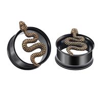 TBOSEN 1 Paar Schwarze und Goldene Retro Schlangenformen Edelstahl Trompete Tunnel Stecker Gauges Expander Piercing Modisches Geschenk 0g-1Zoll in 8mm-25mm