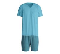 Shorty CALIDA "Relax Streamline 1", Damen, Gr. XXL (58/60), retro blau, Interlock, Obermaterial: 100% Baumwolle, bequem kurz, V-Ausschnitt, Homewear-Sets Shorty, weich, Interlock-Qualität, kurze Ärmel