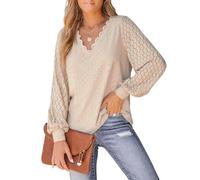TcIFE Edle Oberteile für Damen, Spitze, V-Ausschnitt, Puffärmel, Langarmshirts, Elegante Freizeit-Outfits, Arbeitskleidung, Damenblusen und -Hemden