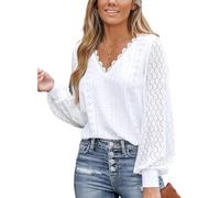 TcIFE Edle Oberteile für Damen, Spitze, V-Ausschnitt, Puffärmel, Langarmshirts, Elegante Freizeit-Outfits, Arbeitskleidung, Damenblusen und -Hemden