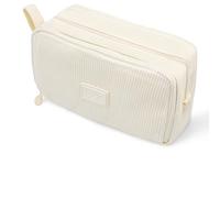 TCNHES Federmäppchen aus Cord-Stoff Federtaschen Mäppchen mit 3 Fächer Schulmäppchen Große Kapazität Stiftetasche Pencil Case für Jungen Mädchen Teenager, für Schule & Büro (Beige)