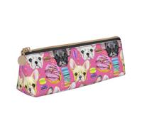 Tcoay Französische Bulldoggenwelpe Aquarell, Tragbares dreieckiges Federmäppchen mit Reißverschluss, Kosmetiktasche aus PVC-Leder für Teenager und Erwachsene