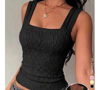TCVC Damen strukturiertes Jacquard-Tanktop, quadratischer Ausschnitt ärmelloses Crop-Cami, hoch elastisch nahtlos figurbetontes Camisole, Y2K, lässige