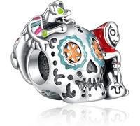 TCZNAF Halloween Charms Glow-in-the-dark Skull Bead Charm 925 Sterling Silver Zirkonia Kompatibilität für Europas Armband für Damen