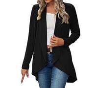 TDEOK Cardigan Damen Schwarz Elegant Wasserfall Jacke Sommer Übergangsjacke Herbst Strickcardigan Leichte-Sommerjacke Strick-Jacke Strickjacke Offener Front Damenjacke Sportlich Blazer Strickmantel