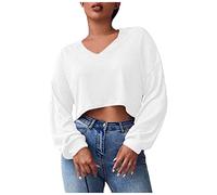 TDEOK Crop Pullover Damen Strick - Strickpullover Damen V Ausschnitt Cropped Pullover Winter Warmer Langarm Sweatshirt Elegant Kurzer Strickpulli Elegant Grobstrick Sweater Strick Pulli Kurzpullover