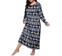 TDEOK Damen Schlaf Kleider Langarm | Nachthemd Langarm Große Größen, Weihnachtsnachthemd Leicht Nachthemden Elegant Blumendruck Loungewear Loose Sleepwear Bequem Sleepshirt Nachtkleid Pyjama Kleid