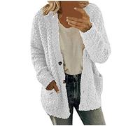 TDEOK Flauschige Strickjacke Damen, Kurzmantel Wolle Damen üBergang Jacke Langarm Elegant Cardigan Herbst Winter Damen-Jacken Strickmantel Mit KnöPfen Strickcardigan MäDchen Herbstjacke-PlüSchjacke