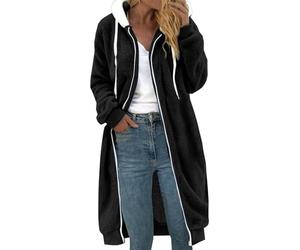 TDEOK Fleecejacke Damen Lang Große Größen, Teddyjacke Damen Mit Kapuze Flauschmantel Zip-Wintermantel Dicke Gefüttert Teddyfleec Plüschjacke Mit Taschen Warm Übergangsjacke Plüschmantel Fleecemantel