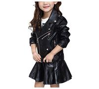 TDEOK Herbstjacke Kinder MäDchen - Lederjacke Jungen Langarm üBergangsjacke/Bikerjacke/Kinderjacke Kunstleder Jacke/Motorradjacke Herbst üBergang Mantel/College Jacke Kinder Softshelljacke