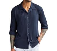 TDEOK Herren 2 In 1 Hemd Kragen Langarm Strick-Pullover - Schickes Strickhemd Herren - Slim Fit Freizeithemden Stehkragen Hemdjacke Herrenhemd Tshirts Männer Polohemd Einfarbig Schwarz S-XXL