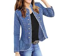 TDEOK Jeans Jacken Für Damen Tailliert - Jeansmantel Damen Lang - Jeansjacken Übergangsjacke Jeanshemd Jeansbluse Mantel Parka Für Tailliert Zum Kleid Stretch Elegant Oversize Langarm Frauen