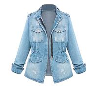 TDEOK Jeansjacke Damen Tailliert Stretch Lang - Jeansjacke Damen Xxl Stretch Lang - Jeansjacken Übergangsjacke Jeans Jacken Jeansmantel Parka Für Taillierte Zum Kleid Elegant Oversize Ausgefallen