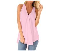 TDEOK Neckholder Top Damen V Ausschnitt - Chiffonblusen Für Damen V Ausschnitt - Chiffonbluse Bluse Elegant Ärmellos Tunika Blusentop Tanktop Große Größen Ärmellose Oberteil Sommer Chiffon Lang
