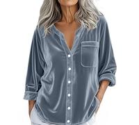 TDEOK Samt Oberteil Damen Schwarz, Langarmshirt Damen Oversize Samtbluse Bequeme Tunika Große Größen Hemdbluse Lässige Samtshirt Stretch Longsleeve Casual Sweatshirt Freizeitshirt Vintage Damenbluse