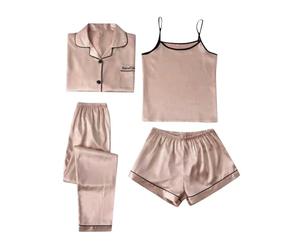 TDEOK Seiden Pyjama Damen Kurz - Satin Pyjama Mädchen 164, Sommer Seidenpyjama Seide Pyjama Set Cami and Shorts Set Langarm Pjs Sets Silk Pyjama Set Große Größen Sleepwear Hausanzug Dünner Loungewear