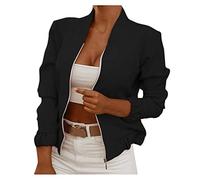 TDEOK Sommerjacke Damen Leicht Bomberjacke Sommer Dünn-Stoffjacke Langarm Stehkragen Kurzmantel Herbst Übergangsjacke Kurz Fliegerjacke Bomber-Jacket Pilotenjacke College Jacke