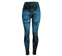 TDEOK Yogahose-Jeans Damen Lang Leicht Jeansoptik-Leggings Sommerhose High Waist Jeggings Elegant Treggings Schmetterling Druck HüFthosen Skinny Stretch Jeanshose Tights Freizeithose-Stoffhose