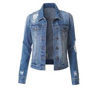 TDEOK Zerrissene Jeansjacke Damen Löcher - Jeansjacke Damen Kurz Zerrissen - Kurze Jeansjacken Löchern Stretch Oversize Übergangsjacke Jeans Jacken Tailliert Jeanshemd Elegant Für Mädchen Jeansbluse